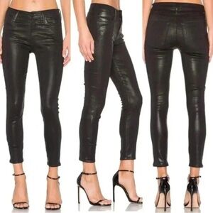 NWT Black Leather Effect Waxed High-Waisted Pants